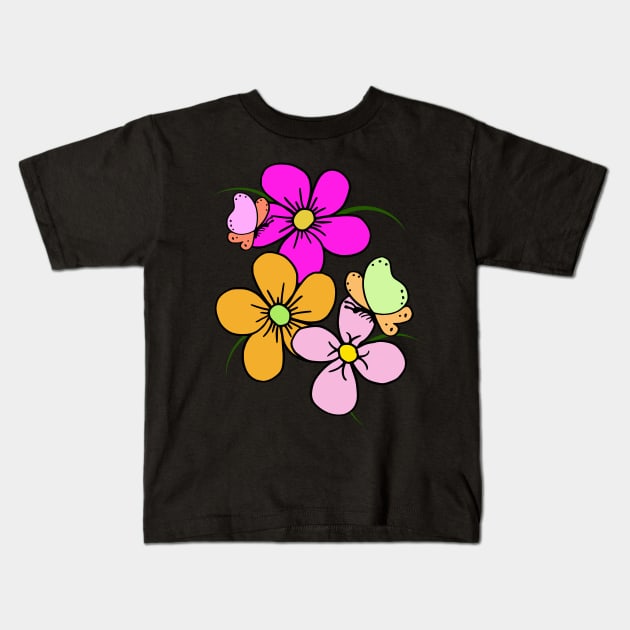 flower tendril, floral, bloom, butterfly, blooming Kids T-Shirt by rh_naturestyles